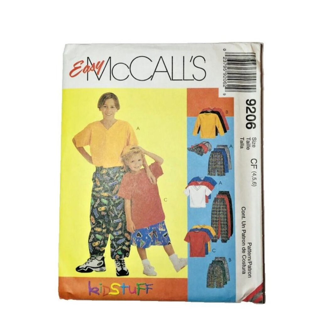 Vintage 1990s McCalls Sewing Pattern 9206 Child T Shirt Pants Shorts Size 4-6 Un